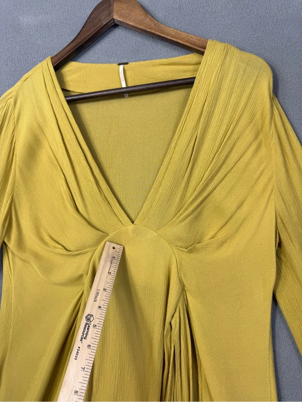 Free People Mustard Yellow V-Neck Flowy Tunic Dress with Waist Tie, XS